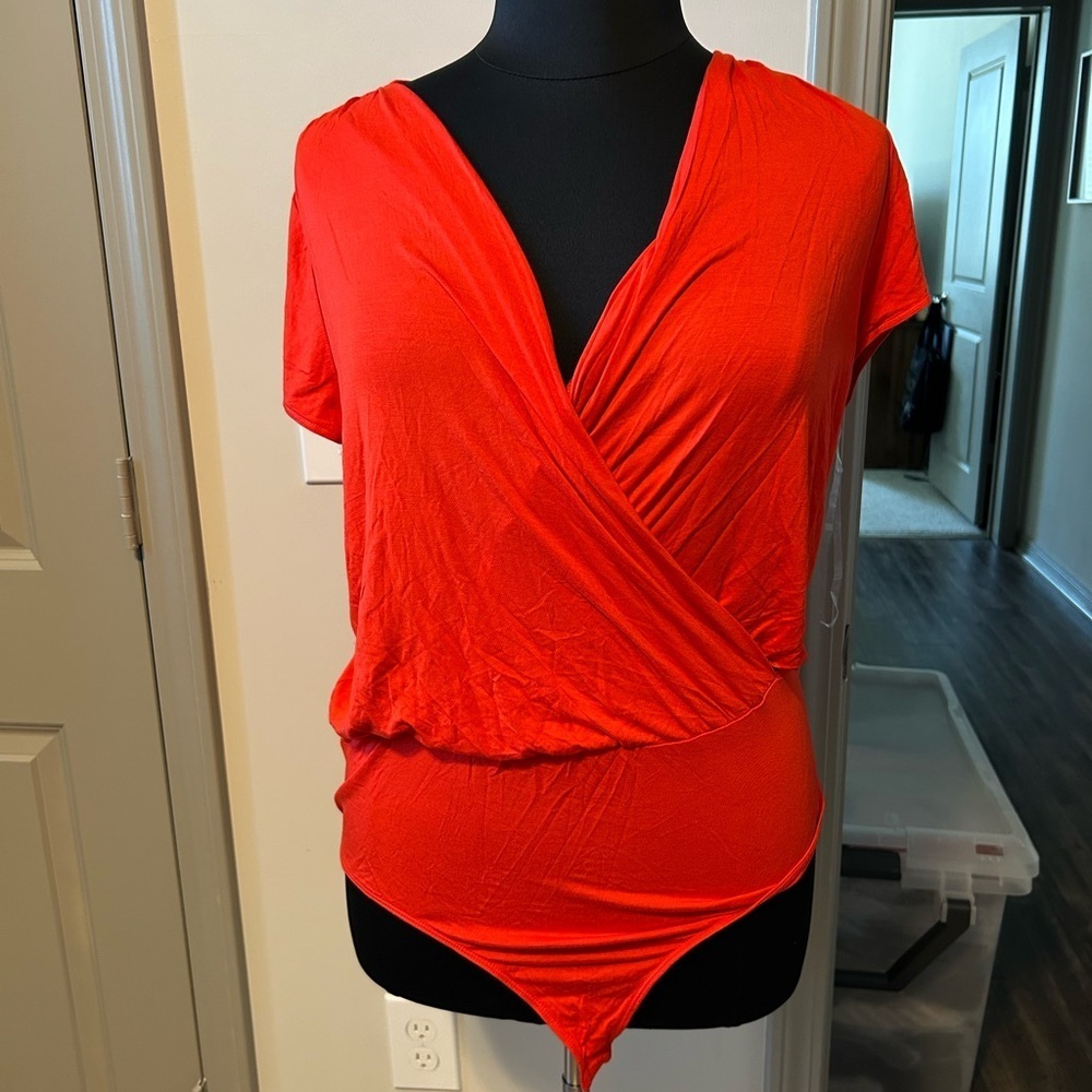 Lane Bryant Red Wrap Bodysuit Short Sleeve